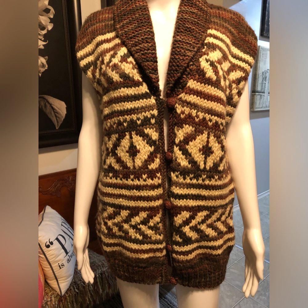 Brown and Cream Knit Vest Handmade